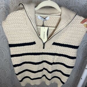 John + Jenn Cream and Black Striped Knit Blouse